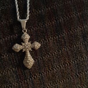 SALE. Sterling and Stainless Steel Cross Necklace